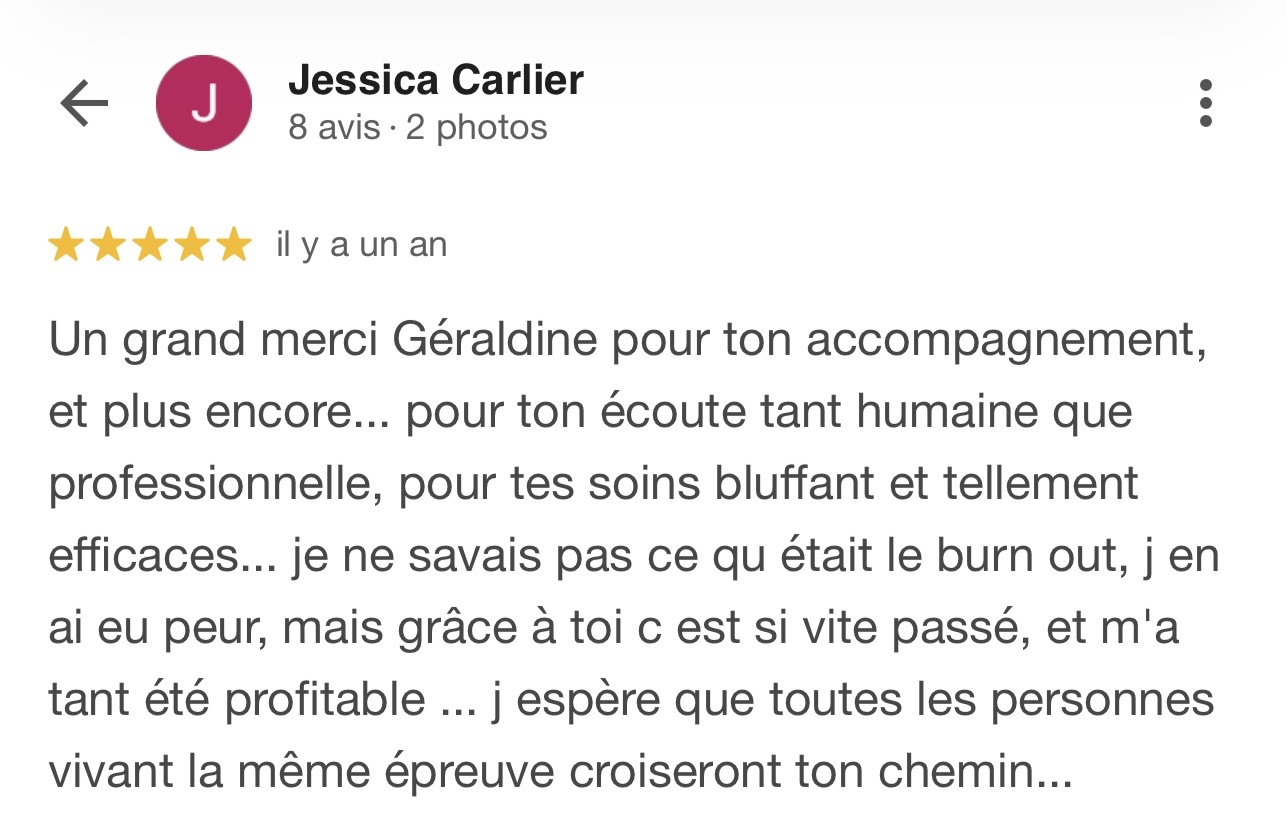 Screenshot témoignage sur Centre de bien-être & de formation · Miramas · et à distance partout en France