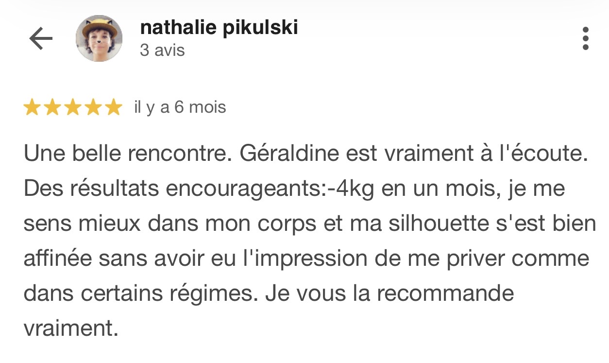 Screenshot témoignage sur Centre de bien-être & de formation · Miramas · et à distance partout en France