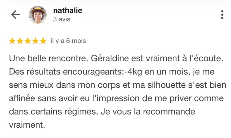 témoignage-perte-de-poids témoignage sur Centre de bien-être & de formation · Miramas · et à distance partout en France