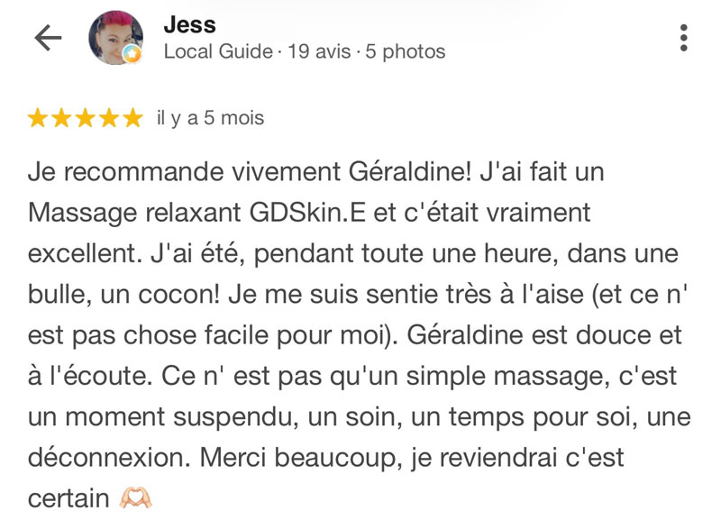temoignage-visage-GDSKin témoignage sur Centre de bien-être & de formation · Miramas · et à distance partout en France